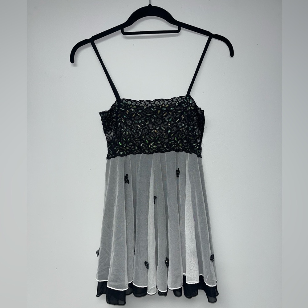 Black and White Lace Top with green accents